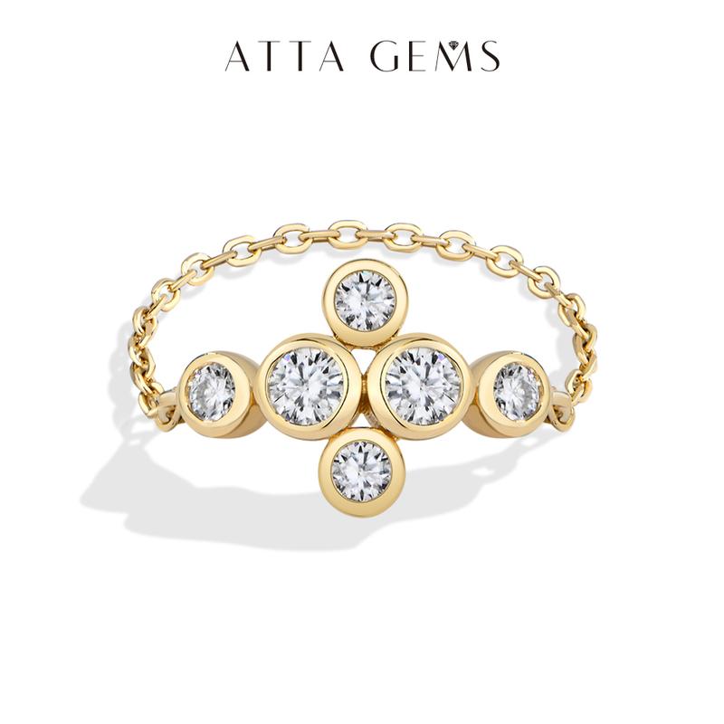 ATTAGEMS D VVS1 Color Lab-Created Moissanite Ring Chain Type 925 Sterling SIlver Daily Wear Design Party Travel Birthday Rings Fine Jewelry Gift R305