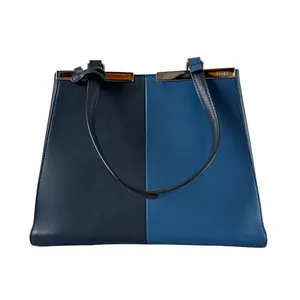 Pre-owned FENDI Calfskin Tote Bag Navy Blue & Dark Blue 99554047