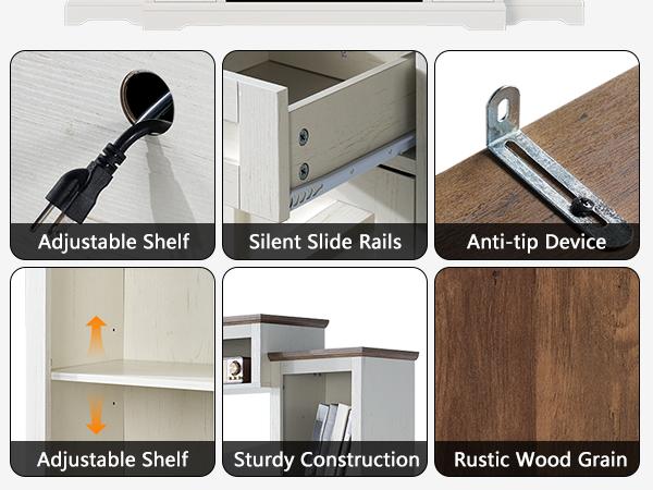 [Ships in 3 Boxes] [Spring Sale] AMERLIFE 98in Farmhouse Wall Unit TV Stand with 36" Fireplace, Bookshelves, Wine Cabinet, Fits 78" TVs, Entertainment Center with Power Outlets & Drawers, Media Console, Living Room/Best Gift Ideas/Christmas Gifts