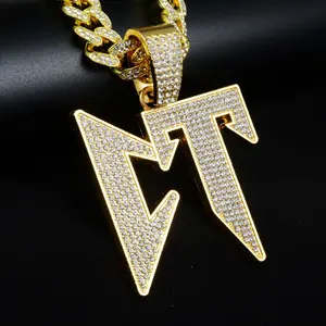 Alloy Fashion Jewelry CT Letter Pendant Single DropNecklace with Full Diamond Accents