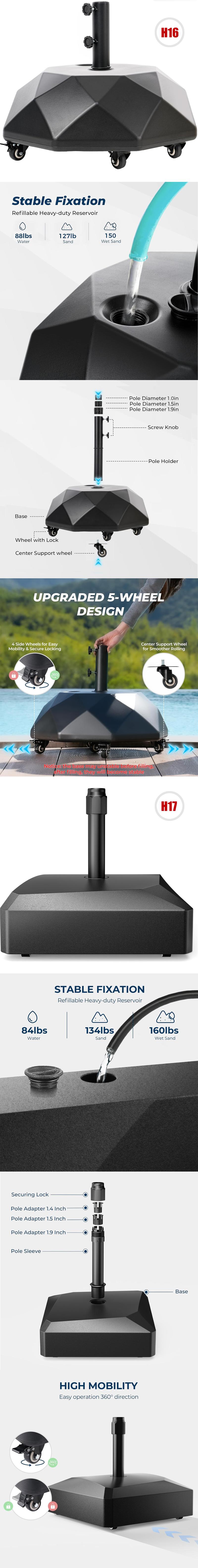 【Only $39.99】Base Patio Umbrella Stand - Outdoor Offset Cantilever Umbrella Heavy Duty Weights Square Base Water or Sand Refillable Plate Set with 4 Lock Pins, 80-160-221lbs Fillable Bases with Wheels & Locks 【Only $39.99】Base Patio Umbrella Stand - Outdoor Offset Cantilever Umbrella Heavy Duty Weights Square Base Water or Sand Refillable Plate Set with 4 Lock Pins, 80-160-221lbs Fillable Bases with Wheels & Locks