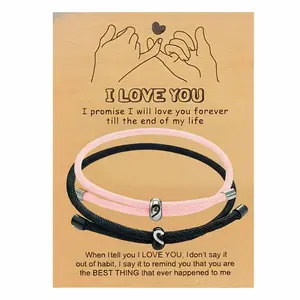 Matching Couples Bracelet Love Knot Valentine Relationship Jewelry Gold Knot Beaded Bangle Pink Forever Couples Bracelets for Him & Her Long Distance Permanent Pinky Promise Gift for Valentine Day