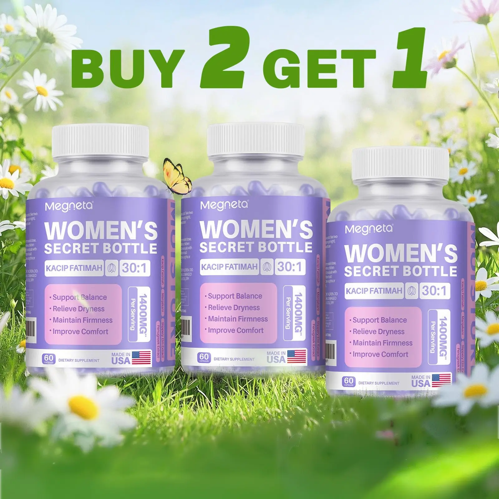 Women’s Herbal Supplement with Kacip Fatimah 1000mg, Manjakani, Slippery Elm & Fenugreek | Wellness & Vitality Support | 60 Tablets | Mixed Packaging