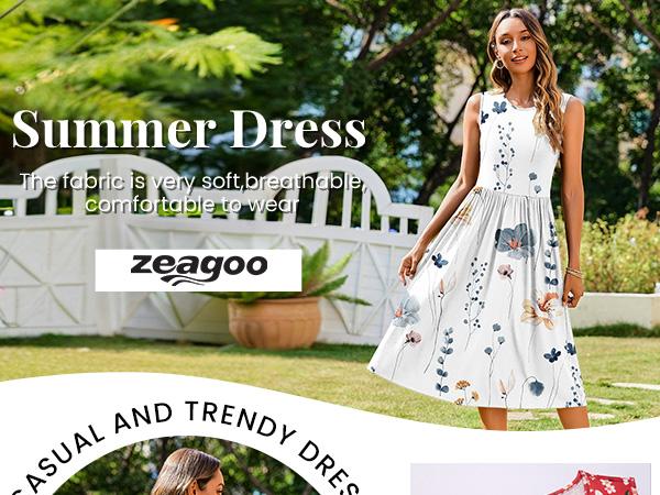 Zeagoo Women's Summer Tank Midi Dress with Pockets Sleeveless A-Line Dress Casual Floral T-Shirt Dress Flowy Beach Sundress Zeagoo Women's Summer Tank Midi Dress with Pockets Sleeveless A-Line Dress Casual Floral T-Shirt Dress Flowy Beach Sundress