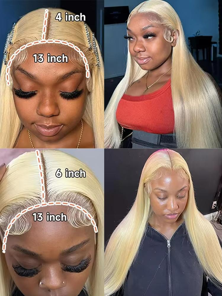 613 Bone Straight Wig 13X6 13X4 HD Lace Frontal Wig Blonde Brazilian Human Hair Colored Wig For Women Multiple Inches Soft And Easy-to-manage Straight Hair 180 Density