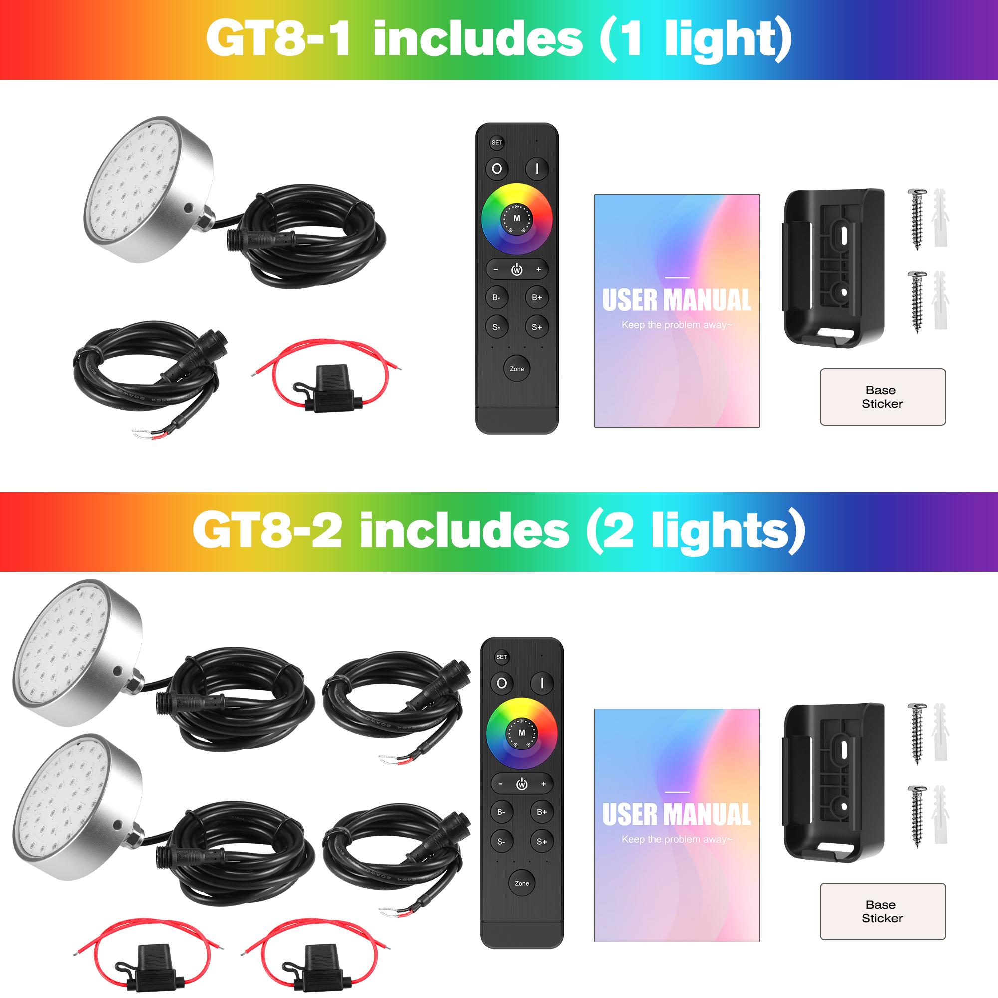 HUSUKU Wireless RGB Underwater Boat Lights, GT Series, DC12V, MAX 120W 12000LM, IP68, All-Metal Body, Wireless Grouping & Control Auto-Sync, Powerful for Yacht Boats Docking Transom