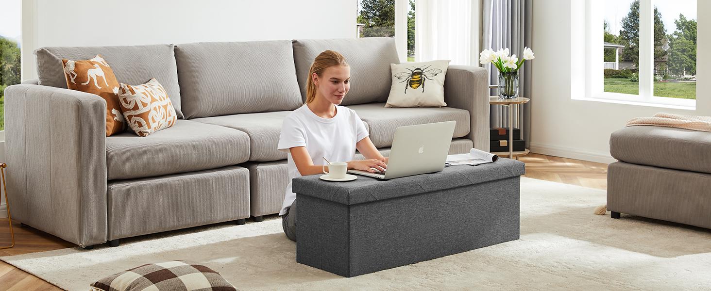 Folding Ottoman Stool with Storage Chest, Padded Seat, End of Bed Bench, Ideal for Bedroom & Living Room Use Folding Ottoman Stool with Storage Chest, Padded Seat, End of Bed Bench, Ideal for Bedroom & Living Room Use