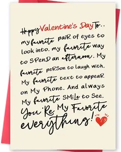 Romantic Valentines Day Gifts for Him Her, Funny Valentines Day Card, Valentine's Day Gifts for Men Women, Valentines Card & Gift for Boyfriend Husband, Love Cards, You’re My Favorite