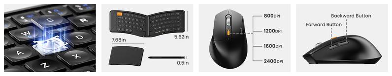 ProtoArc Ergonomic Foldable Keyboard Mouse, XKM03 Portable Folding Bluetooth Keyboard Mouse Combo for Business and Travel, Split Design, 3 Bluetooth, Rechargeable, for iPad, Tablet, iPhone, Laptop