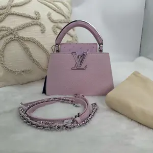 Pre-owned Louis Vuitton LV Capucines Sakura Pink Ostrich Leather Patchwork Bag|19086959WWL HD