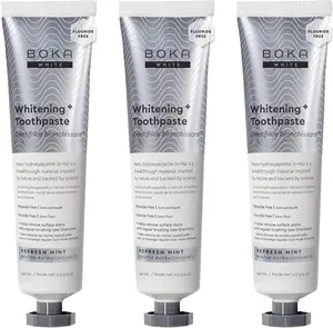 Boka Fluoride Free Toothpaste, Nano Hydroxyapatite Toothpaste, Appropriate for Sensitive Teeth, for Adult, Kids Oral Care - Whitening* Refresh Mint, 4 Fl Oz 3Pk US Manufactured