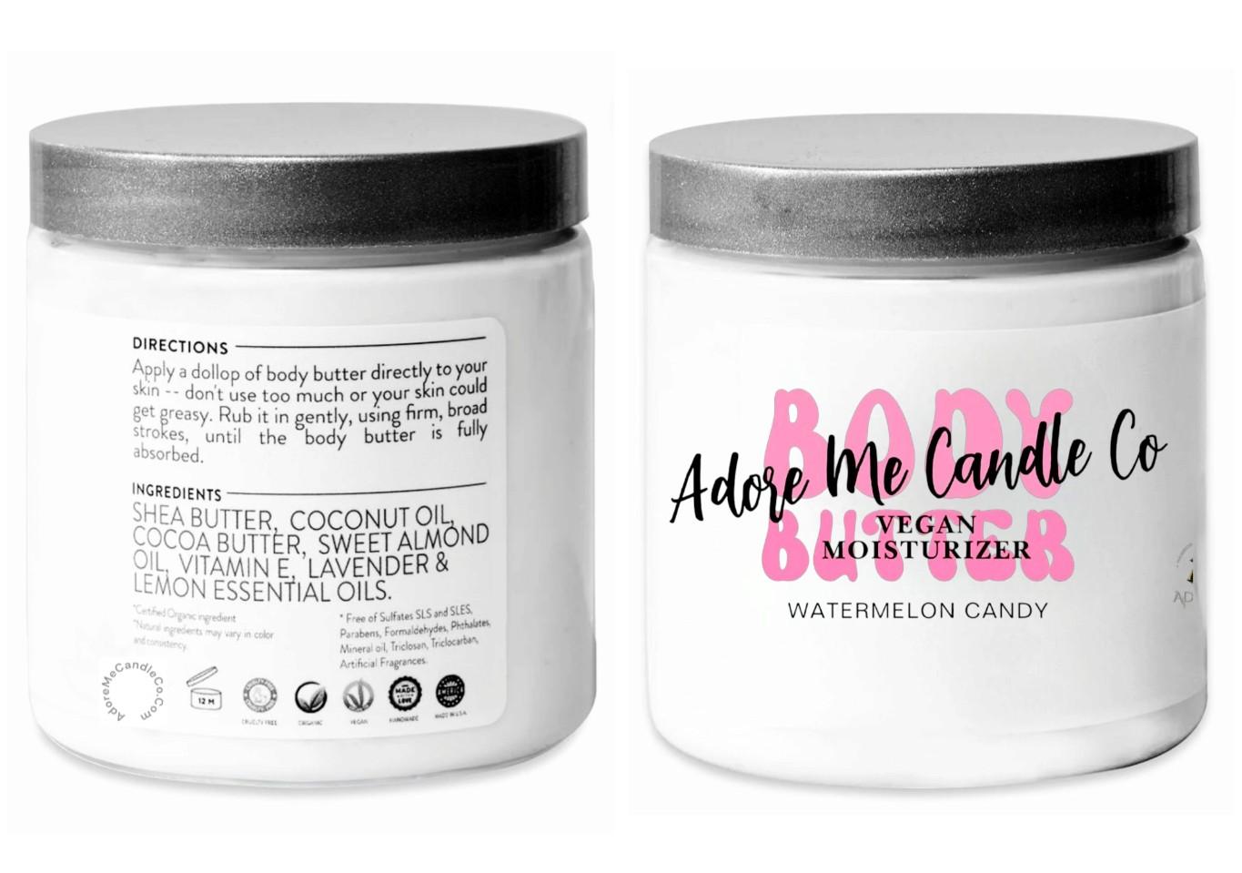 Adore Me Candle Co. 10ml Organic Shea & Coco Butter Body Butter Travel Size Coconut Scented Moisturizer Gift for Her Him Wedding Self Care Avocado Fragrance