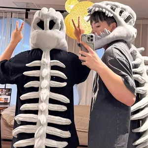 Novelty Dinosaur Skeleton Costume Pillow - Wearable Head & Back Bone Decorative Cushion for Cosplay, Halloween, Party Props 1pcsGift