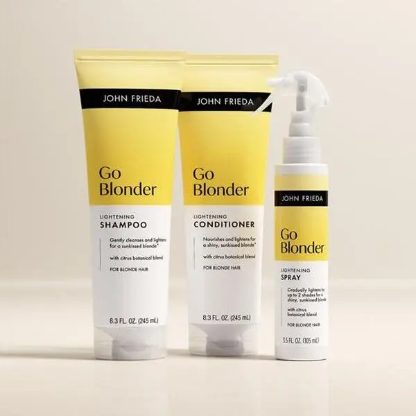 John Frieda Haircare Go Blonder Bundle, Shampoo, Conditioner, & Lightening Spray for Blondes, Brighter & Lighter Up to 2 Shades Moisturize Gradual