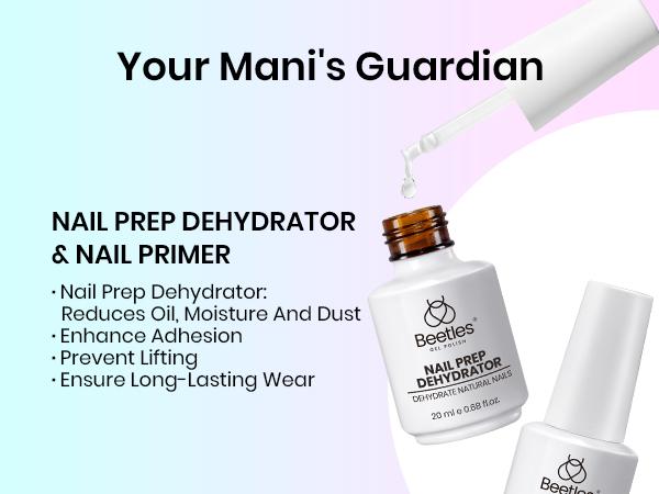 Beetles Nail Prep Kit Nail Dehydrator and Primer Nail Care Tool Kit 20ml Large Capacity Acid-Free & Hema-Free Dehydrate Bond Primer with Manicure Tools for Acrylic Nail for Women