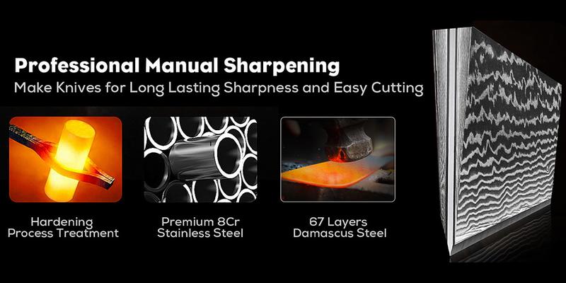 BRODARK 3 PCS Damascus Knife Set - Sharp Professional Kitchen Knife Set, Chef Knife Set with Ergonomic Full-Tang ABS Handle for Home, Restaurant (Dark Horse Series) Outdoorfun Meatcleaverset Cooking