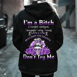 Yes I’m a B Flower Skull All Over Print Hoodie Don't Try Me I'm The B*tch Gen X Unisex Oversized Cotton end Casual Everyday Wear