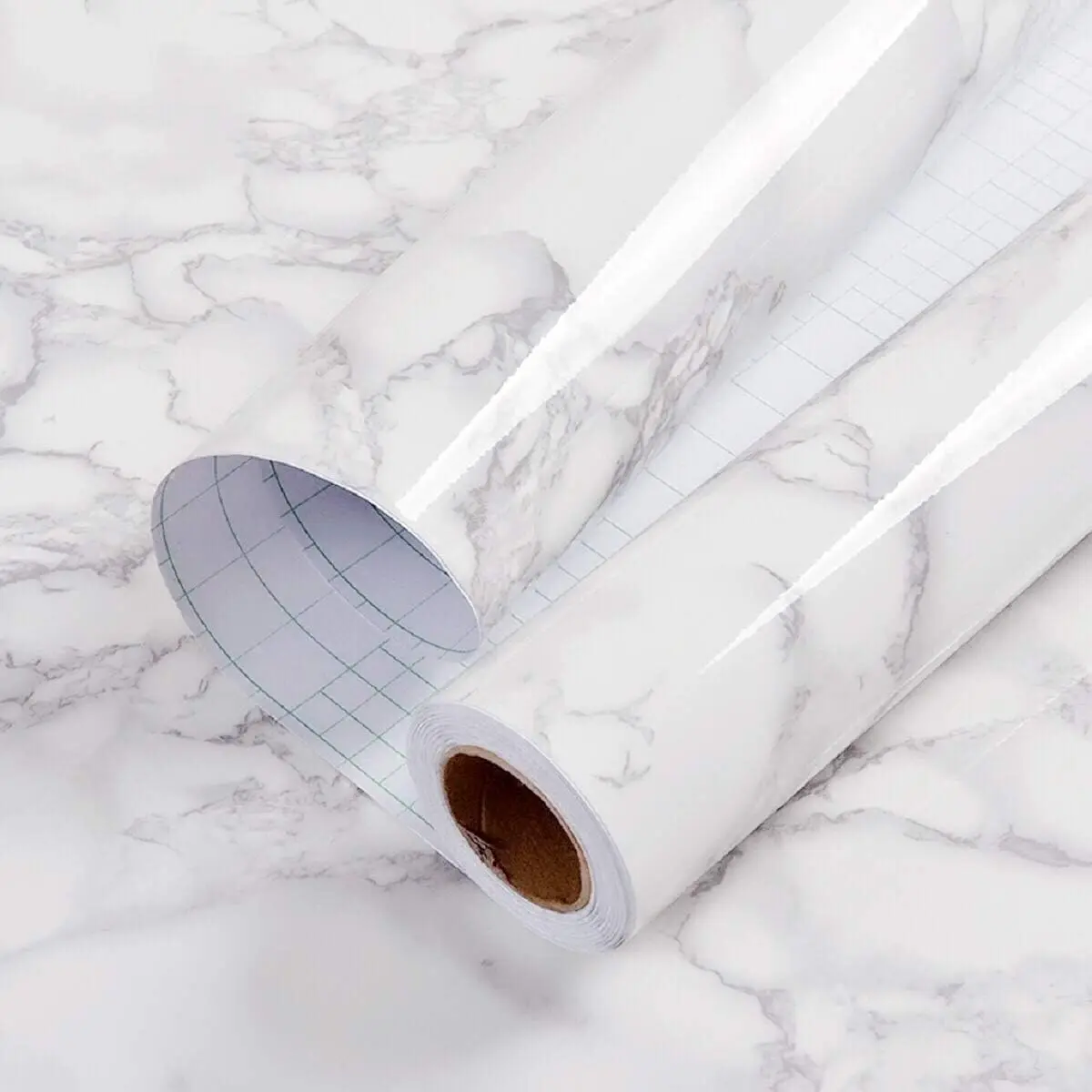 Glossy Marble Contact Paper Granite White/Grey Kitchen Countertop Cabinets Furniture Refurbishment Wall Paper Thick Removable Wallpaper Peel and Stick Wall Decor Vinyl Wrap 11.8"x78.7"