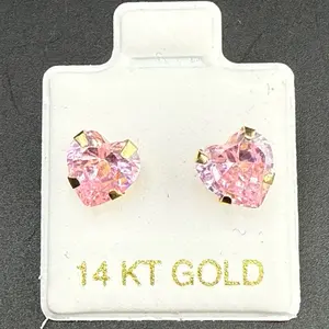 14k gold pink heart earrings