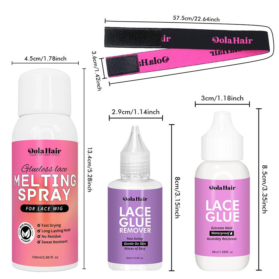 Dolahair Glueless Lace Melting Spray Wig Install Kit with Lace Glue Adhesive Glue Remover & Lace Bands for Seamless Natural Look