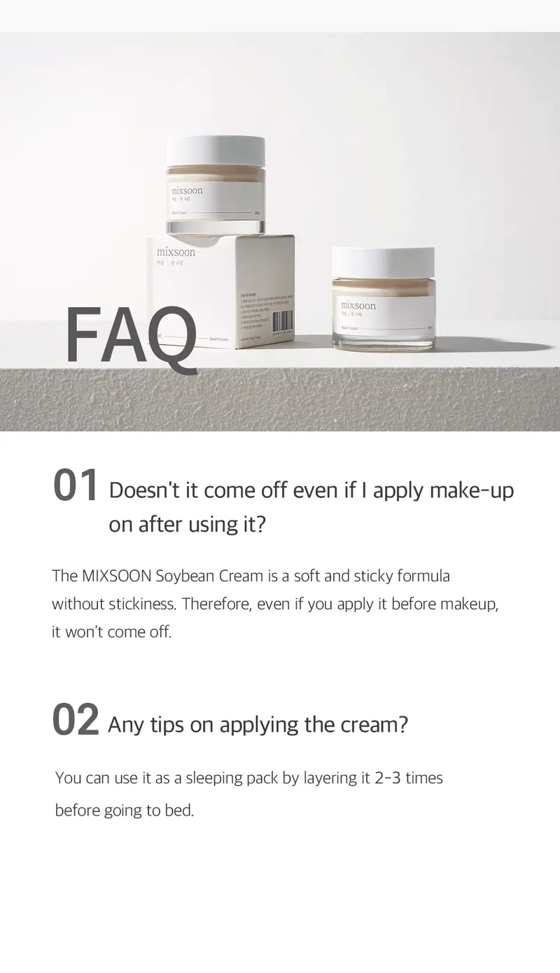 [mixsoon Official Shop] Bean Cream 1.69 fl.oz/50ml - Lightweight Moisturizing Face Care Product for Glass Skin, Hydrates, Repairs Skin