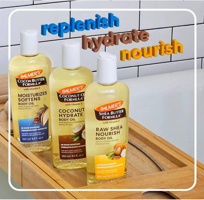 Body Oil Variety Pack, Cocoa Butter, Coconut, and Shea, Dermatologist Approved, Instant Absorption, Bath, Body & Shower, 3 Pack (8.5 oz x 3)