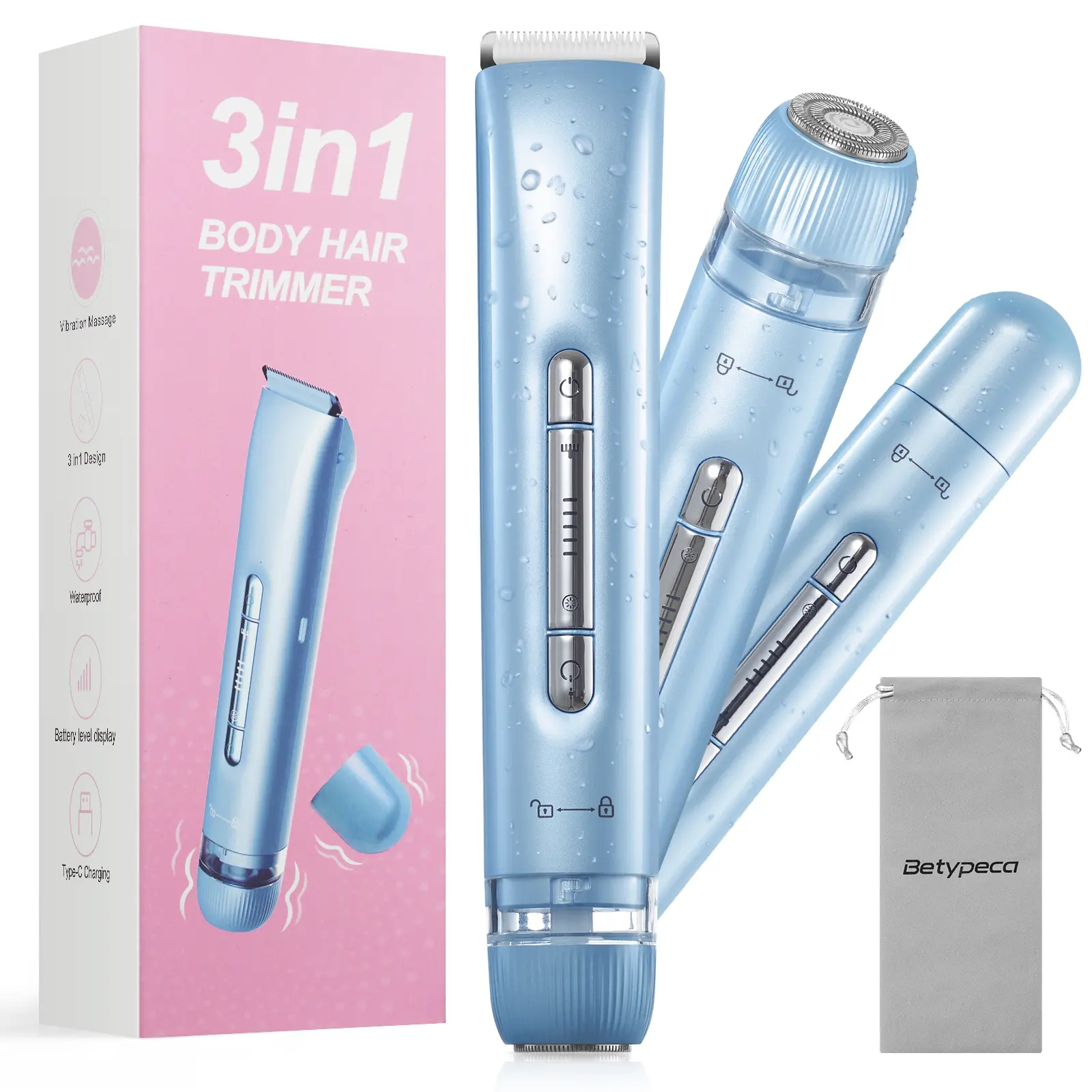 Women's 3-in-1 Rechargeable Bikini Trimmer Kit - Lightweight IPX7 Waterproof Electric Epilator, Clipper, Shaver with 6000-7000 VPM Vibration Massage, Cordless for Facial Hair Removal, Wife Gift by summerwins,father'sdaygifts,summerhairstyles