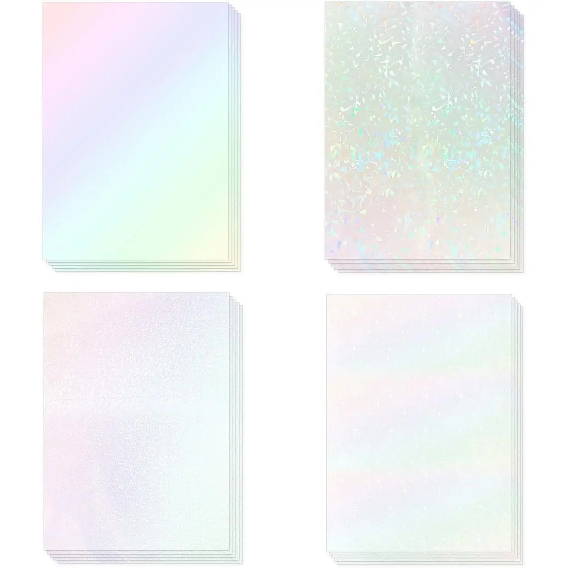 20 Sheets Holographic Sticker Paper A4 Size Vinyl Lamination Stickers Film  Self Adhesive Transparent Overlay Laminate Sticker Paper Clear Holographic Laminate Sheet for Photo (4 Styles)