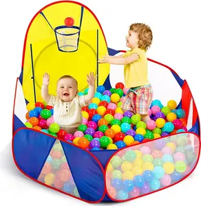 Kids Ball Pit Tent for Toddlers Large Pop Up Playhouse Ball Pit with Basketball Hoop Baby Playpen & Crawl Play Center Portable Indoor Outdoor Toddler Play Tent with Zipper Storage Bag 4FT (Balls Not Included) Blue Yellow Red