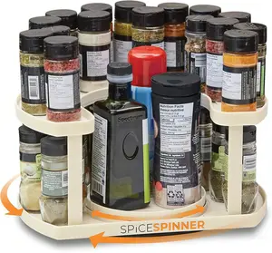 Spice Spinner Two-Tiered Spice Organizer & Holder That Saves Space, Keeps Everything Neat, Organized & Within Reach With Dual Spin Turntables,Cabinet Fitting Adjustable