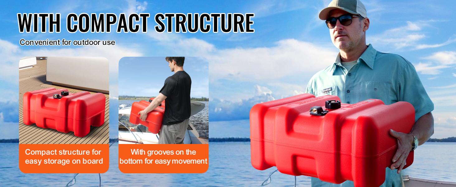 VEVOR Marine Fuel Tank, TikTokShopBlackFriday, Max 14.53 Gallon/55L, Portable Boat Fuel Gas Tank for Outboard Engine Boats, Plastic Outboard Marine Boat Fuel Tank with Hose, Easy to Carry for Yacht, Fishing Boat, Deck Boat