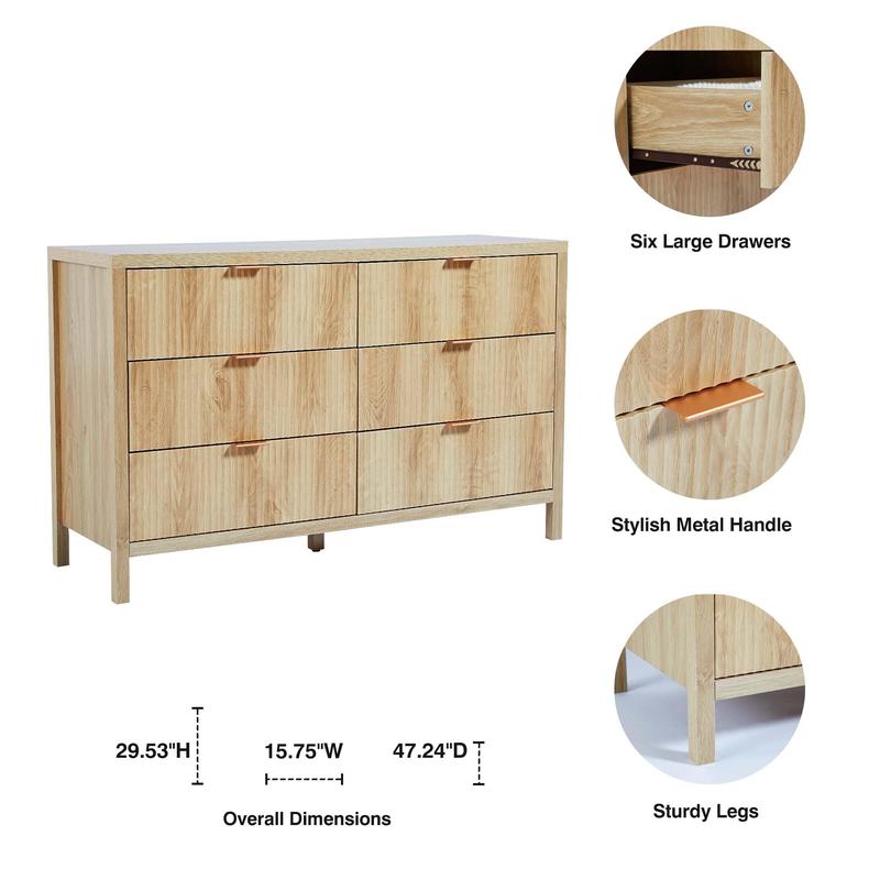 Giratree 6 9 Drawer Dresser Cabinet, Long Nightstand with Drawers and Storage Cabinet, Boho Solid Wood Dresser TV Stand, Mid Century Modern Nightstand with 6 Drawer Dresser for Bedroom Closet