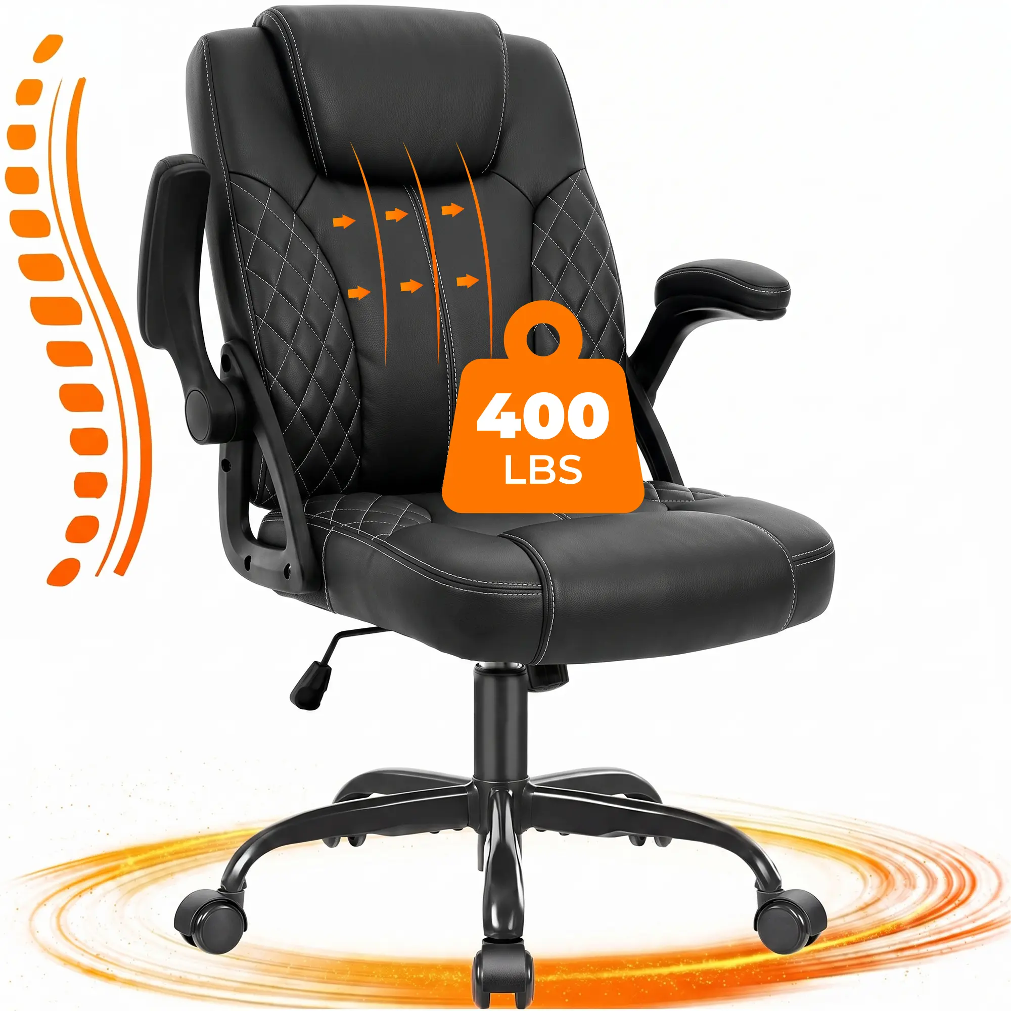 GASEE Leather Office Chair, Big and Tall Office Chair 400LBS Wide Seat Ergonomic Computer Desk Chair High Back Executive Leather Chair Adjustable Task Chair Lumbar Back with 1-Year Warranty, Black