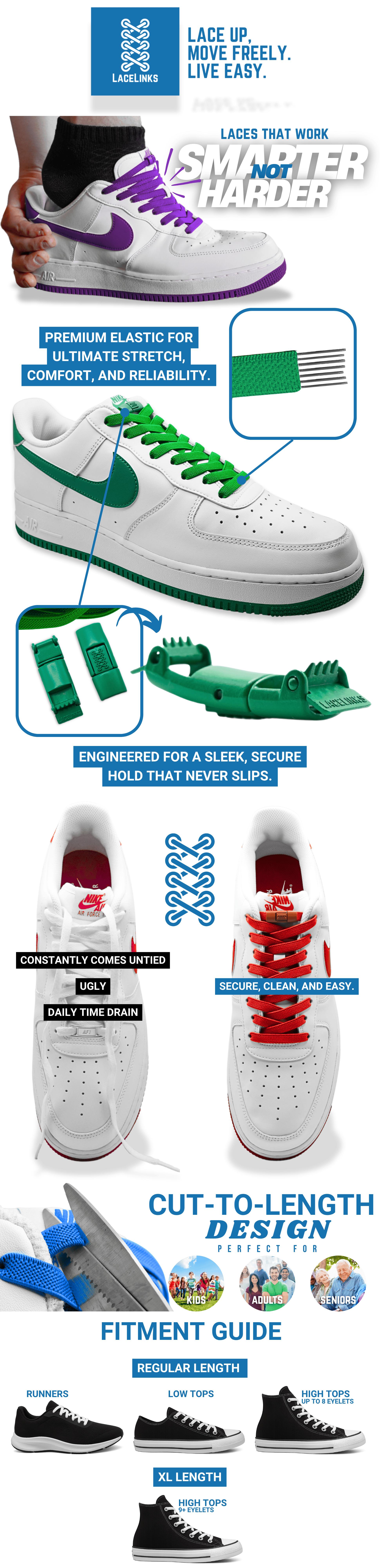 LaceLinks High-Quality Flat Elastic Shoelaces - Ideal for Dress, Sports, and Hiking Shoes for Superior Comfort and Style