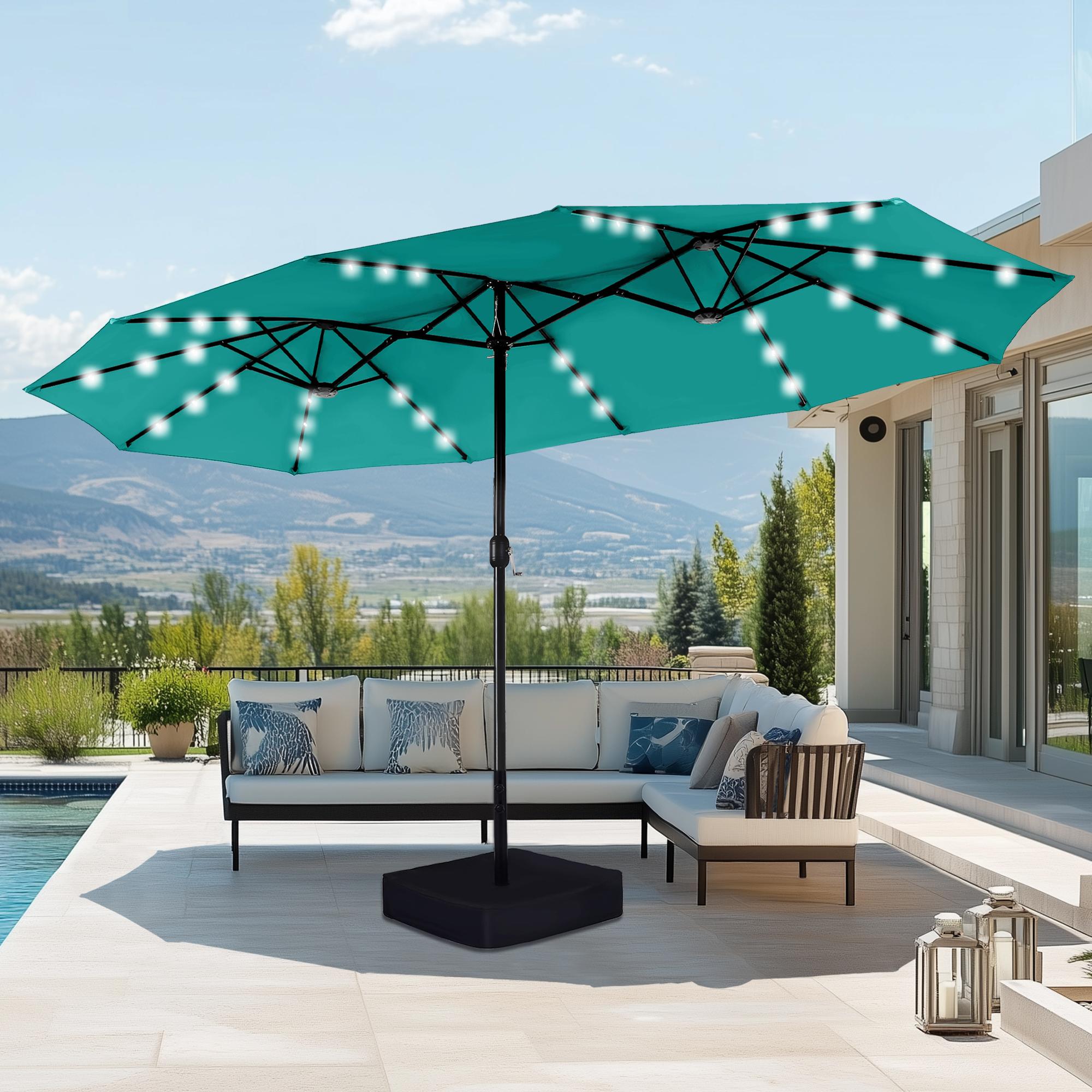 [LED Light] Phivilla Home 15ft Large Outdoor Patio Umbrella with Base – LED Light Option, Double-Sided, Crank Handle, Waterproof