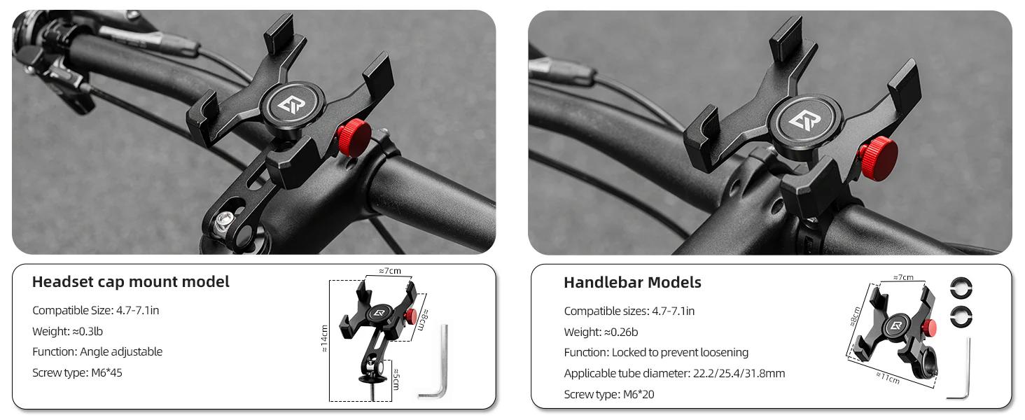 ROCKBROS Bike Phone Holder Aluminum Handlebar Mount for 4.7-7.1" Phones Durable Adjustable Mounting Solution