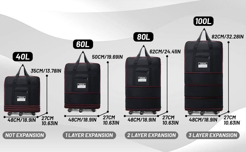 100L Large Capacity Expandable Duffel Bag with Wheels, Lightweight Foldable Luggage for Air Travel, Moving & Weekend Trips