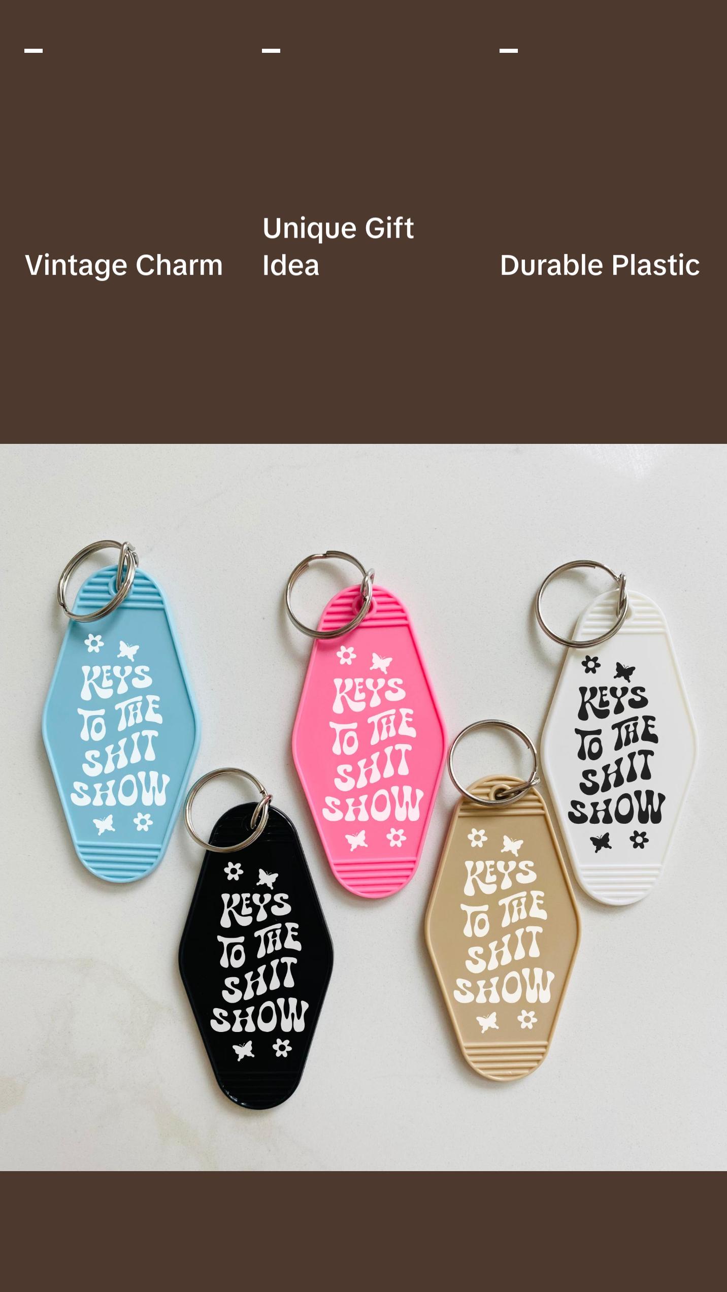 Keys to the Shit Show Motel Keychain, Funny Gift Idea, Trendy Car Accessory, Birthday Gift Idea, Gift Idea for Girlfriend, Podcast Lover, True Crime Lover, Book Lover, Sweet 16 Gift Idea, Retro Gift Idea