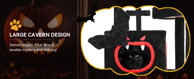Yitahome Gothic/Christmas Cat Tree with Coffin Bed, Cat Tower for Cats with Top Perch, Spacious Cat Condos, Comfy Hammock, Scratching Post and Ladder