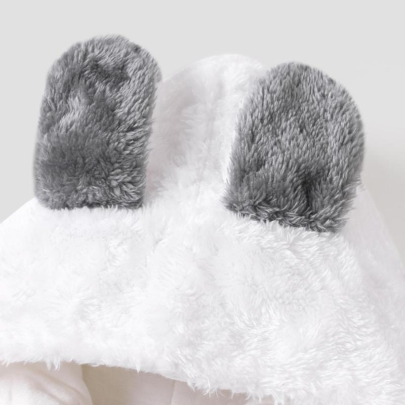 PatPat Baby Boy/Girl Bear Style 3D Ears Hooded Solid Plush Footed Jumpsuit Soft & Cute for Winter All-day Snuggle Keeping Warm Stylish