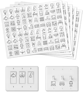 400 Pcs Light Switch Sticker Labels, 34 Designs Transparent Switch ID Stickers Black Switchboard Label Decals for Home, Kitchen, Bathroom, Office School, 19x19mm