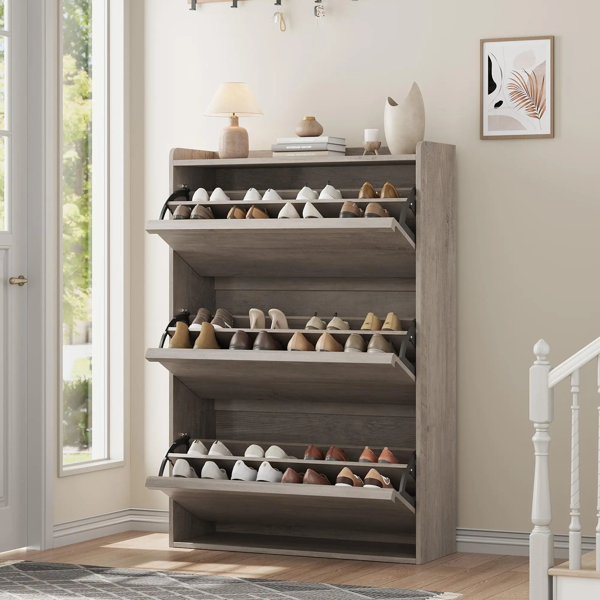 ZR-Garvee Tilt-out drawers Shoe Cabinet with 3 Flip Drawers, Space-saving,22 styles,Adjustable Shelf, Save space，Modern ,Hidden Shoe Storage Organizer for Entryway,aisle cabinet, Hallway and Living Room