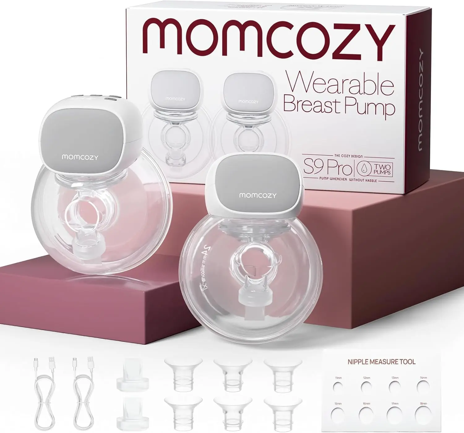 [Live Only]  Momcozy S9 Pro Upgraded Wearable Breast Pump, Hands-Free Design with Extended Battery Life & LED Display, Double Electric Portable Pump with 2 Modes & 9 Levels, 24mm, 2-Pack, Gray Color