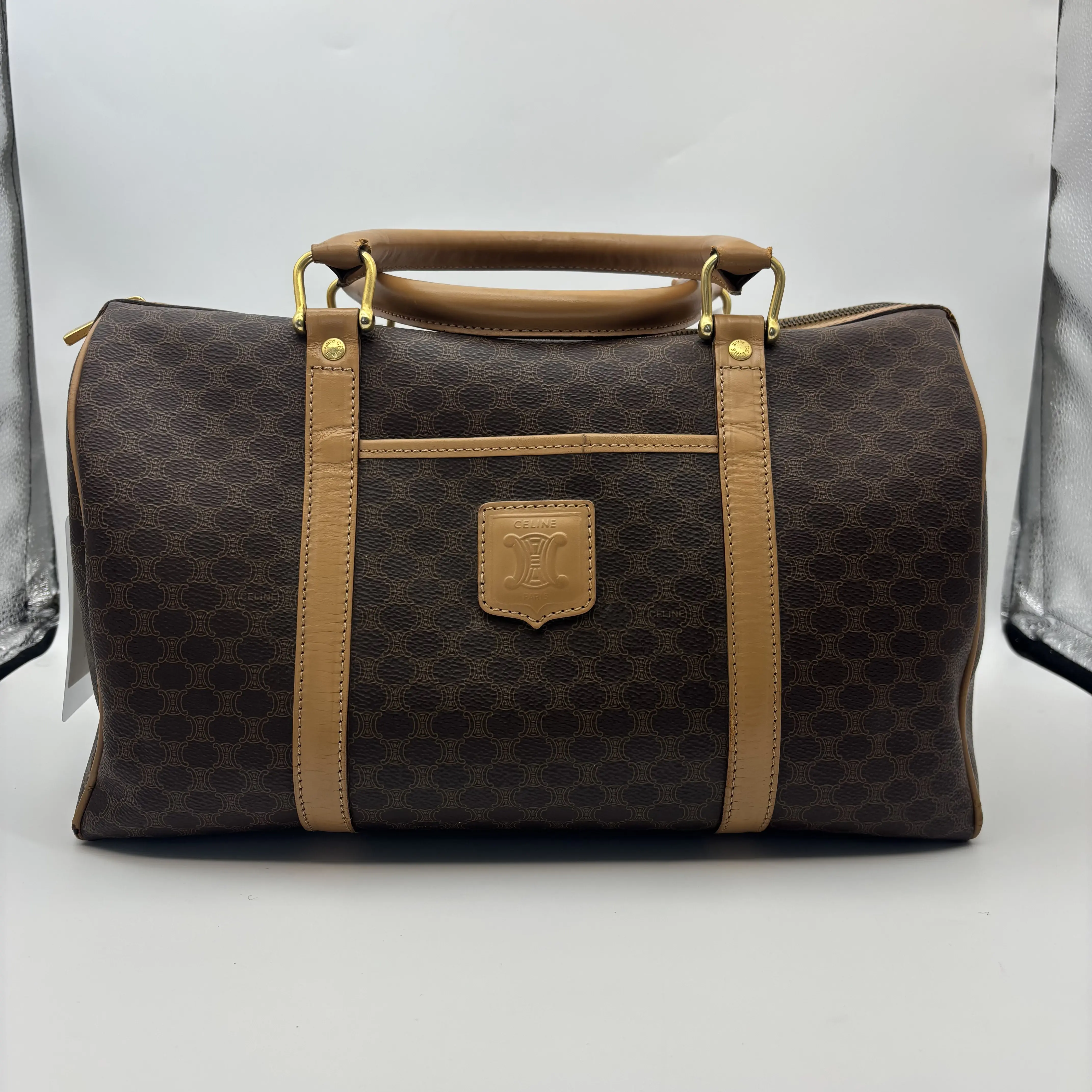Pre-owned Celine Macadam Monogram Boston Travel Bag