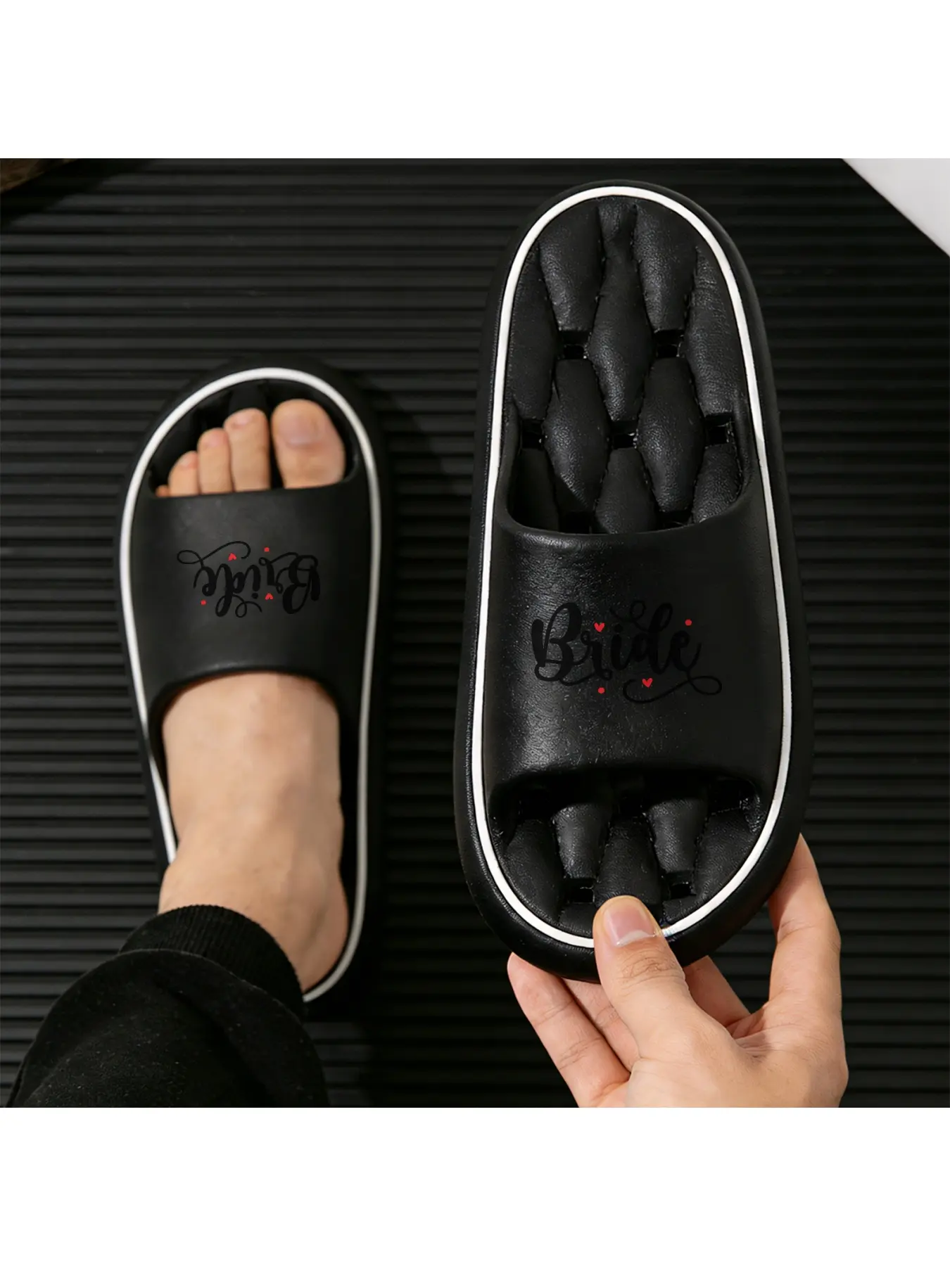 Wedding Theme Slippers for Women Bride Lettering with Heart Decor Bridal Slippers Soft Sole Comfortable Indoor Slippers for Bridal Pre Wedding Bachelorette Party Perfect Match for Wedding Robe Ideal Gi