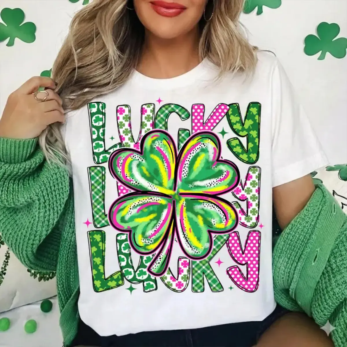 Unisex Cotton Round Neck Casual Fashion Tshirt - Lucky Shamrock St Patrick’s Day Graphic Tee, Beach-Ready Preppy Sports Top, Streetwear
