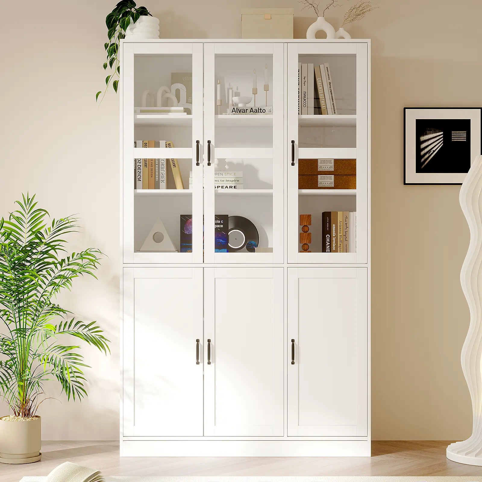 【2 Packages Delivery】VOWNER 79" Tall Kitchen Pantry Storage Cabinet with 3 Glass Door, 12 Shelves, Freestanding Cupboard for Kitchen White Furniture Organizing tiktokshopbacktoschool