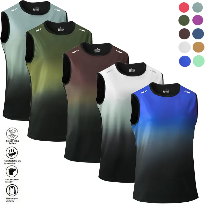 5-Pack Gradient   - Quick Dry  Gym Sports  white tee Lightweight Breathable Athletic Tank Tops Workout Vest Sporty Cami Top tank tops for men Training Vest summerwins