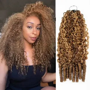 QVR  #P4/27 Burmese Curly Feather Crochet Hair Highlight Seamless  Machine Made Human Hair Miracle Knots Boho Braids