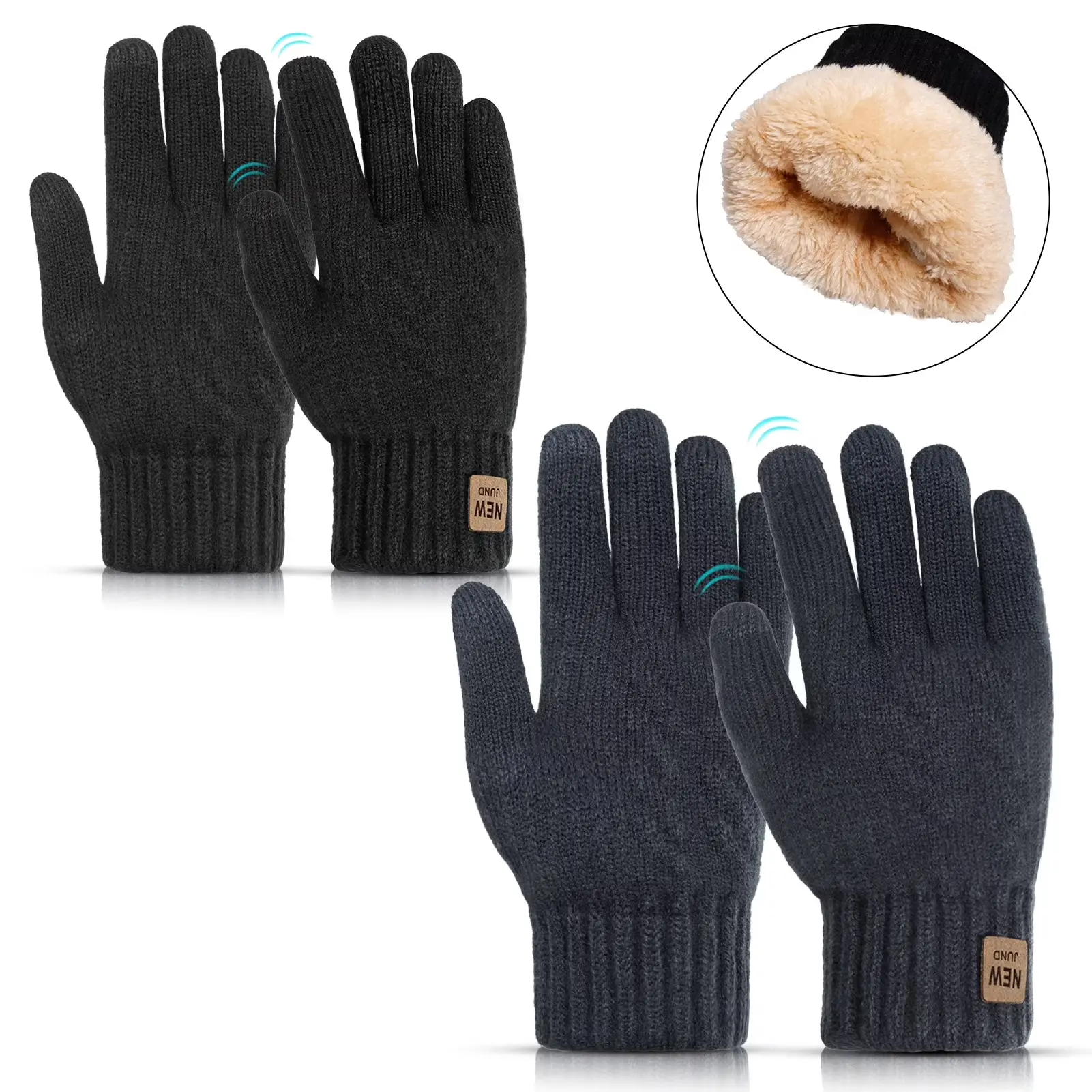 Thermal Winter Gloves for Men & Women, 2-Pack Elastic Knit Fleece-Lined Touchscreen Gloves for Cold Weather, Warm Protective Christmas Presents